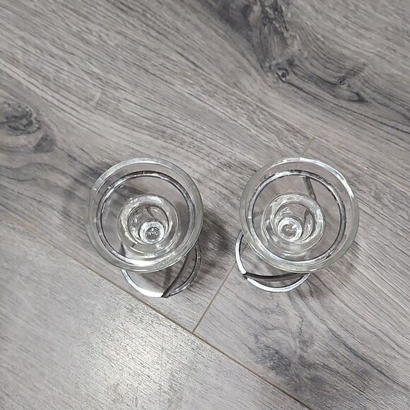 Art Deco Set of 2 Silver & Glass Tealight Candle Holder - Picture 4 of 5